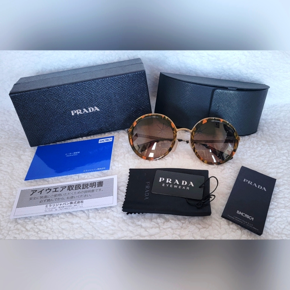 Prada - Prada Cinéma - Striped Papaya Round Women's Sunglass SPR 50T - Picture 2 of 8
